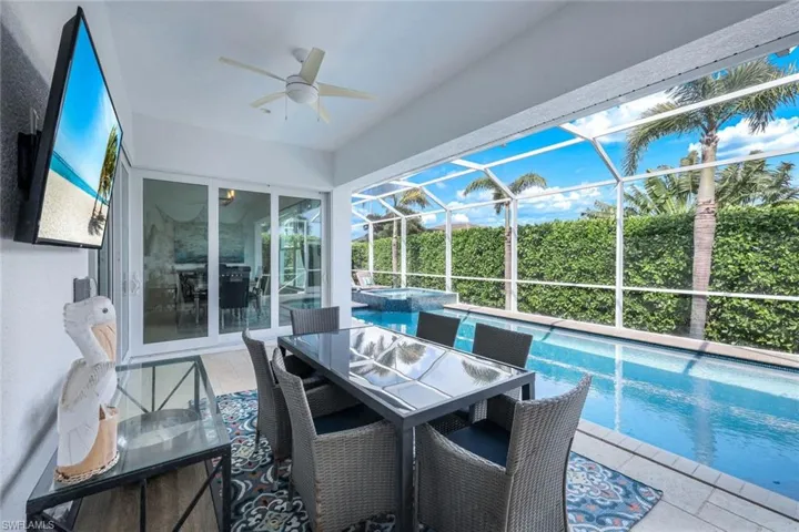 Covered Lanai with pool and ceiling fan