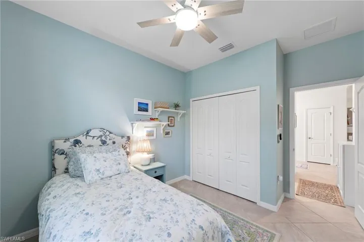 Ceiling fan with light fixture, built-in bi-fold closet