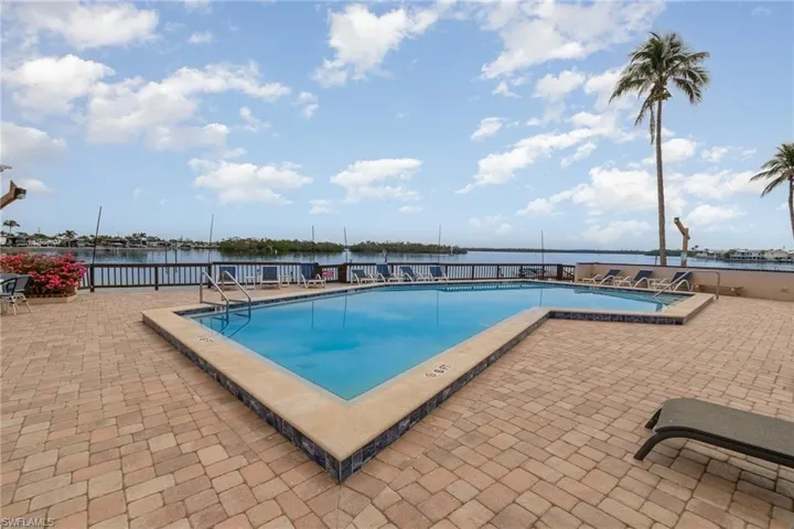 Community pool featuring a patio and a water view