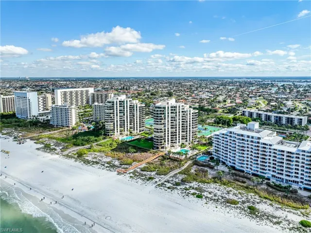 Bird's eye view featuring a beach view, a water view, and a city view