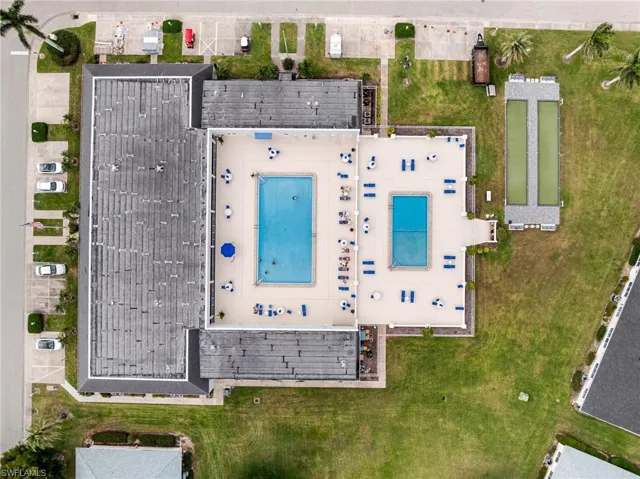 Drone / aerial view of a pool