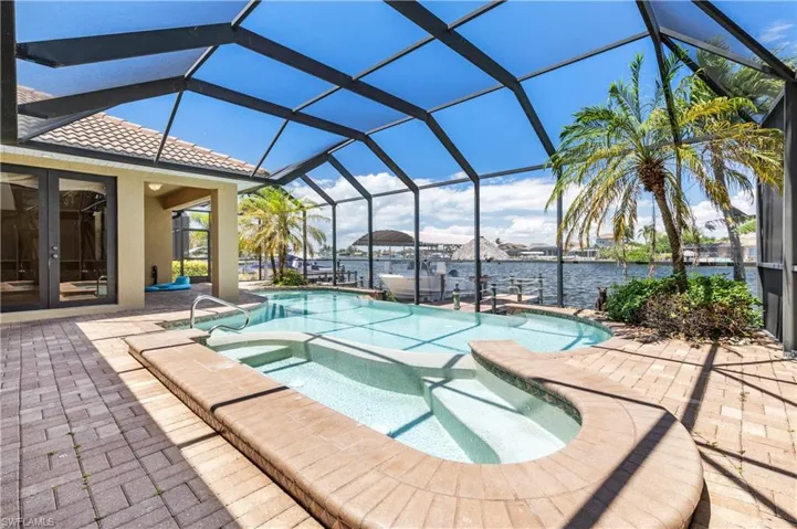 Pool with lake view