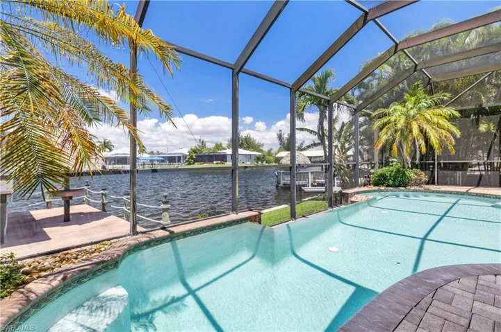 Pool with lake view