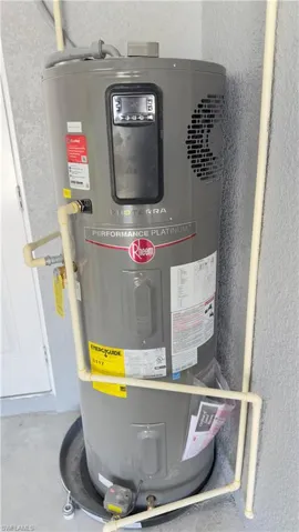 Utility room featuring water heater