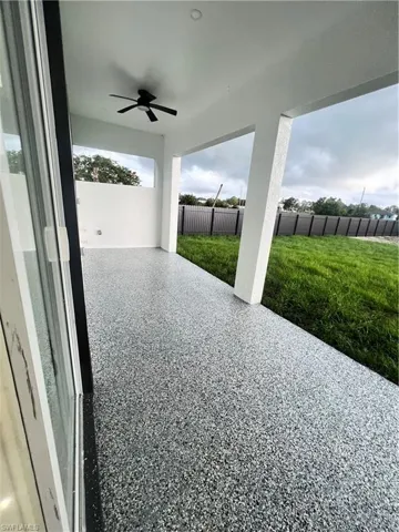 View of patio / terrace featuring a ceiling fan