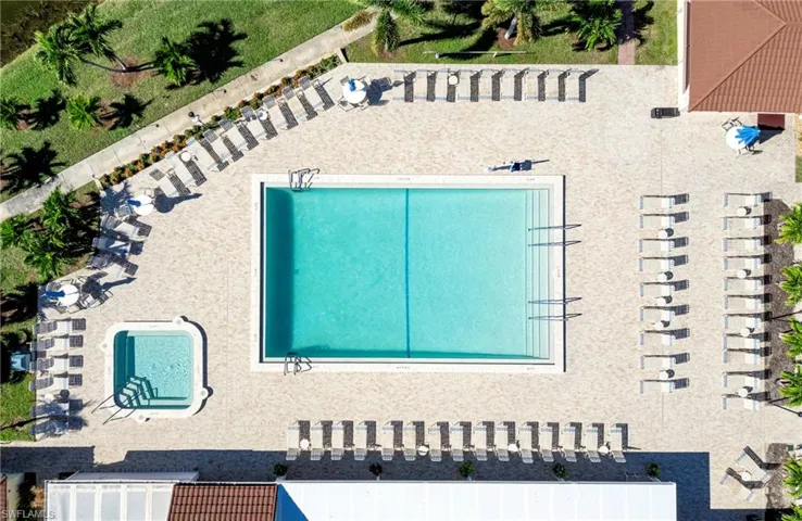 Drone / aerial view of a pool area