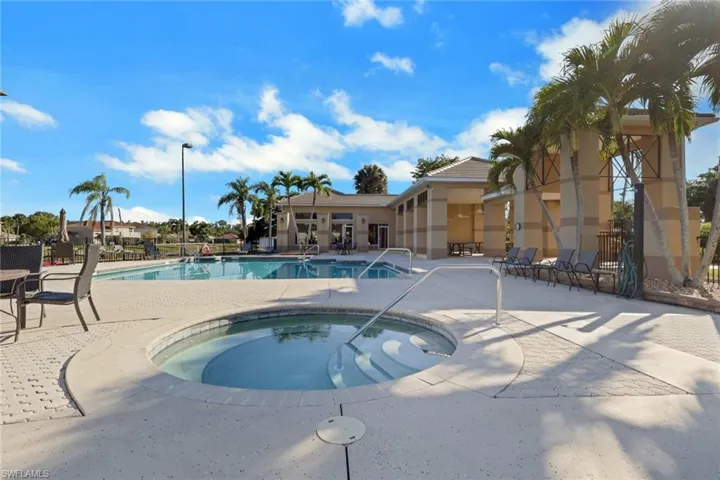 Community pool featuring a patio area and a hot tub