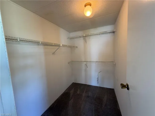 Walk in closet with dark carpet