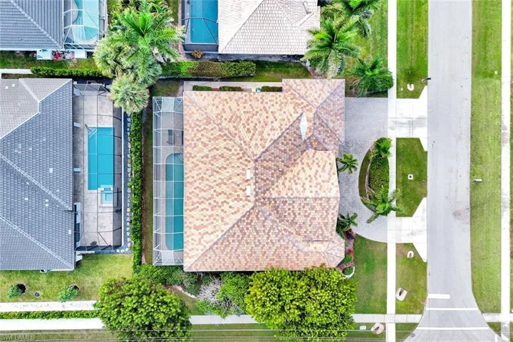 Drone / aerial view of a pool area