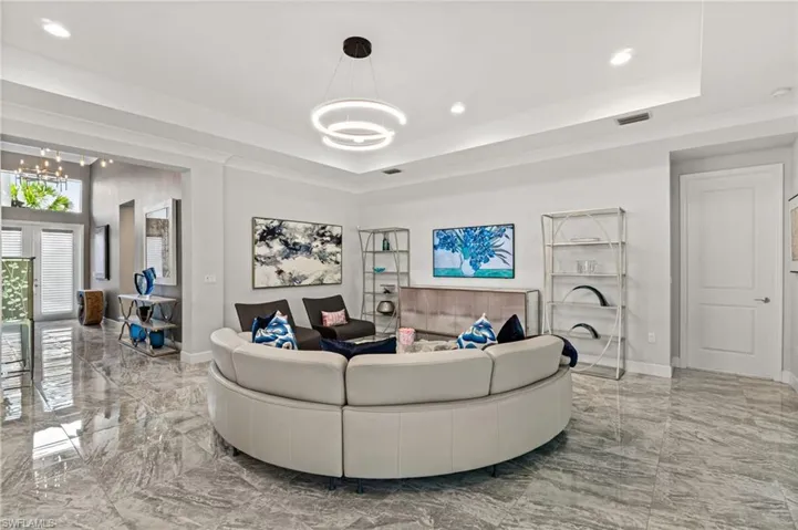 Polished porcelain flooring throughout the home.