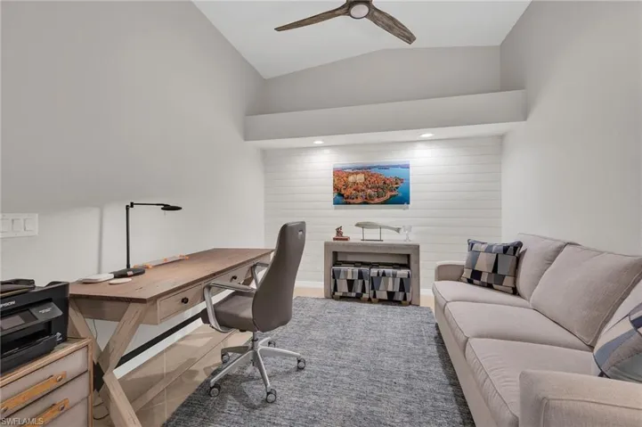 Shiplap feature wall, updated lighting and sofa sleeper