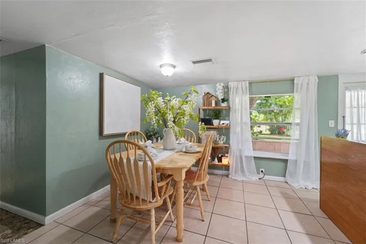 View of tiled dining space