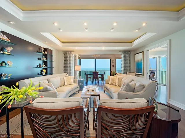 Spacious living room with Gulf view