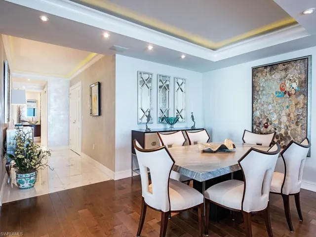 Gracious dining area with upgraded lighting