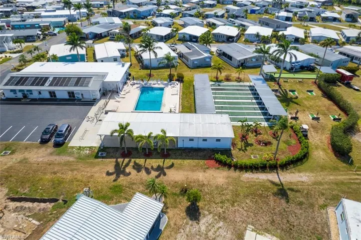 Drone / aerial view of a pool