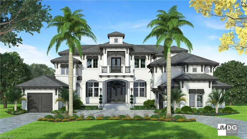 View of front of home featuring french doors, a balcony, a front lawn, and stucco siding