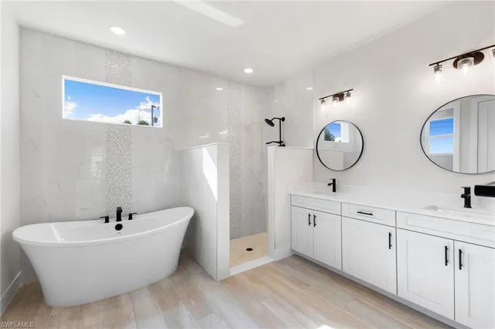 Soaker tub and walk-in shower and double sinks