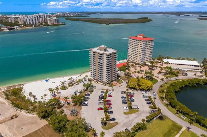 Aerial view of Lovers Key and surrounding waterways
