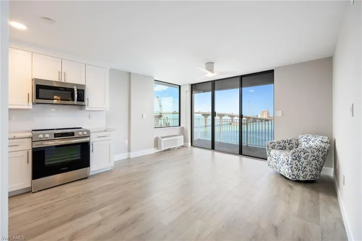Spacious living area with stunning water views