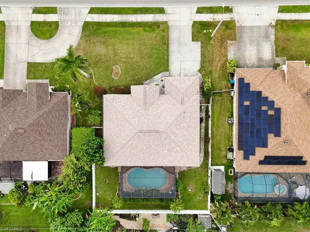 View from above of property with a pool