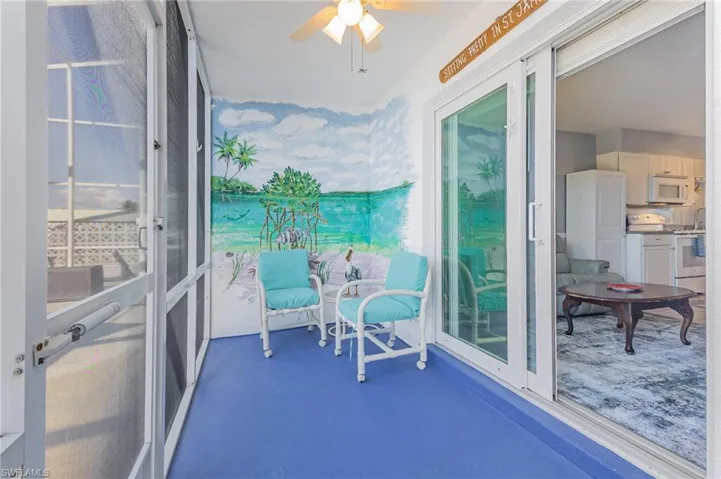 Balcony featuring custom Mel Meo artwork