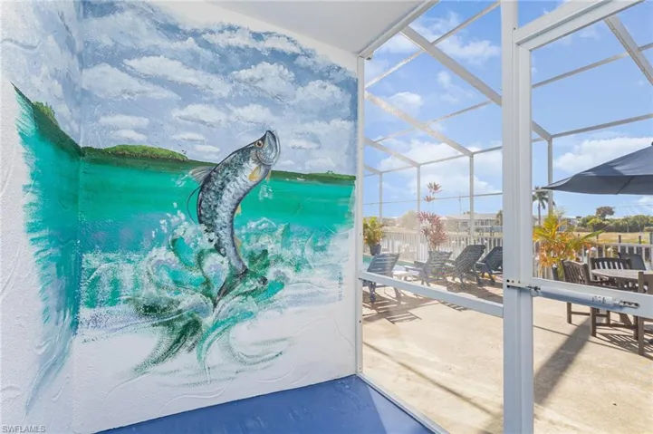 View of swimming pool and custom Mel Meo artwork