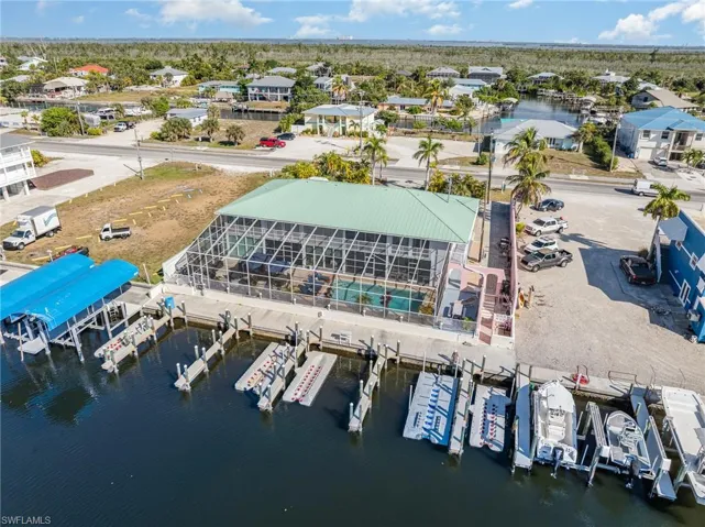 Bird's eye view of waterfront and exterior back of building