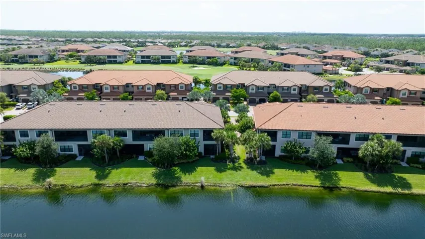 Aerial view of a nearby body of water