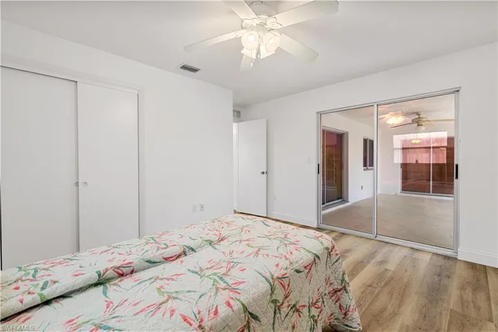 Spacious bedroom, closet and connection to the pool area