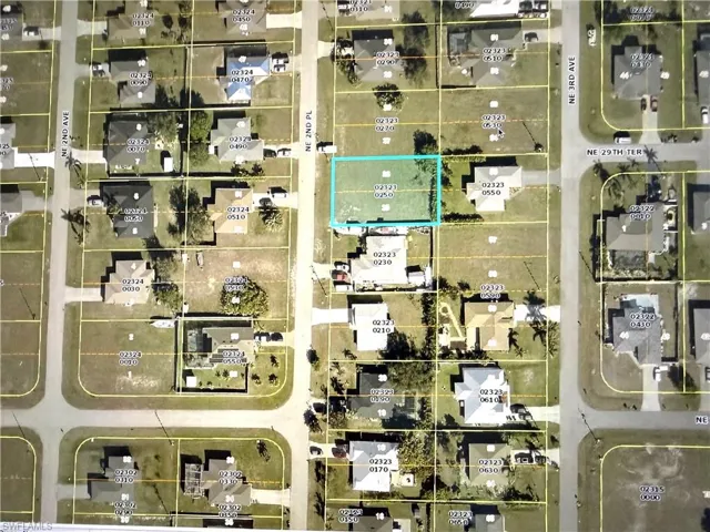 Aerial map of property and surrounding area with property parcel outlined