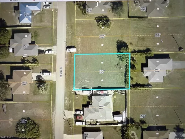 Aerial map of property and surrounding area with property boundaries highlighted
