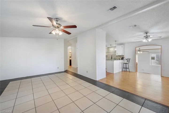 Tiled living room and dining room
