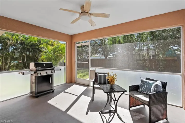 Sunroom with finished concrete flooring