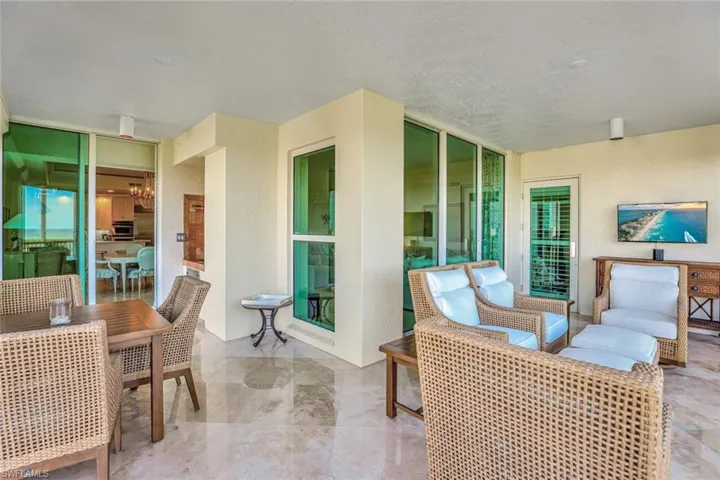 Marble floors continue from inside