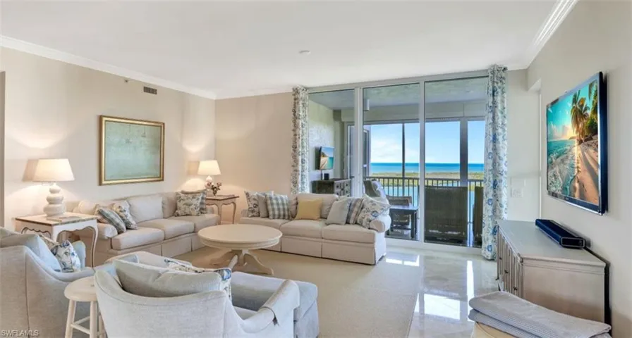 Living room with fabulous views of Turkey Bay & The Gulf