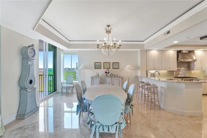 Large dining area with tray ceiling