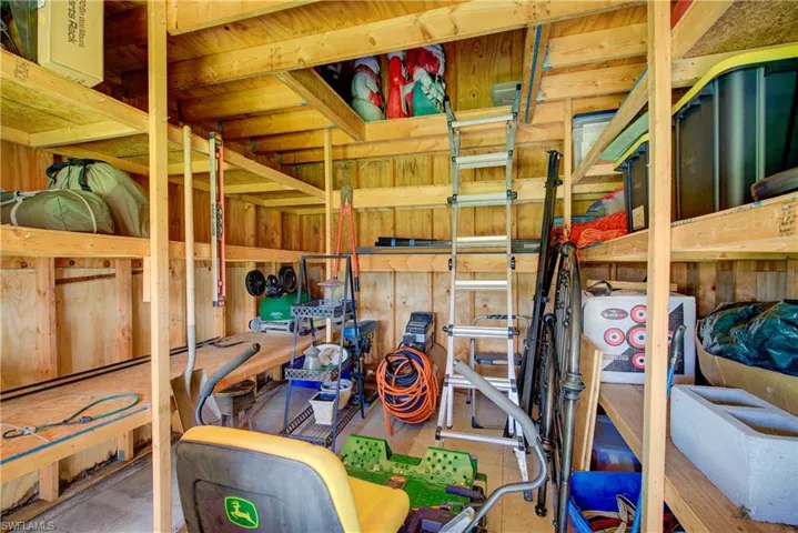 The barn style shed has 15' x 7' space on the ground level & extra loft storage space above