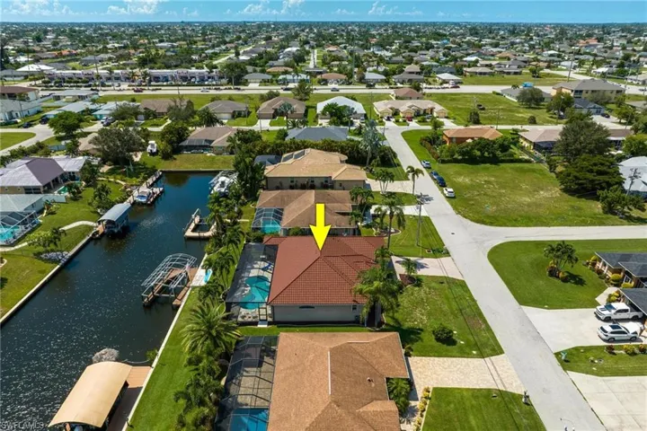 Arial view showing your brand new roof with canal to the left.