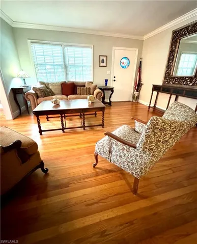 Living room with original wood floors