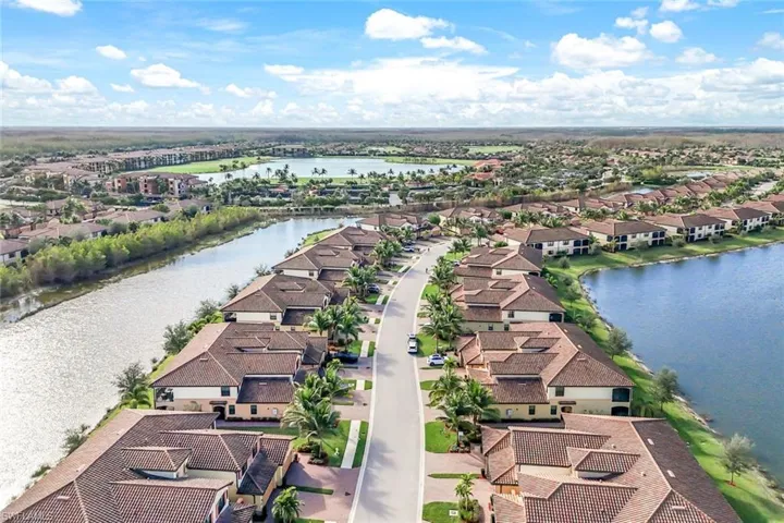 Aerial view of unit with a water view