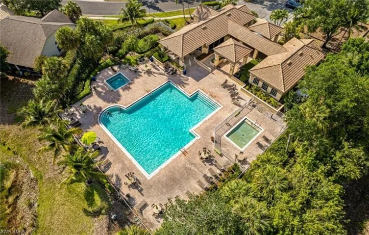 Drone / aerial view of a pool