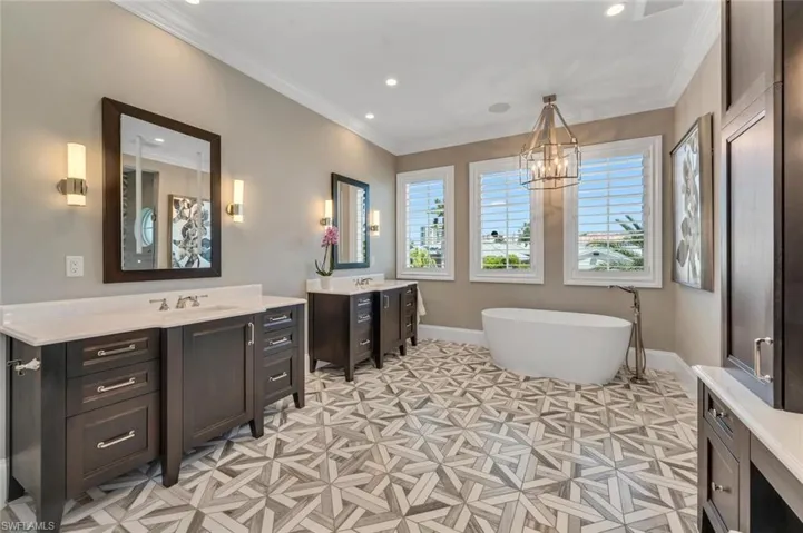 Primary bath with dual vanities