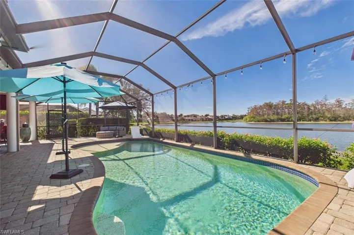 pool with lake/preserve/ golf course view