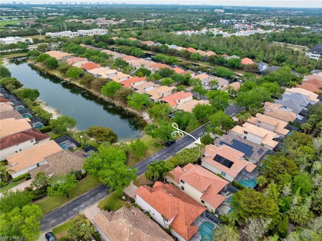 Bird's eye view featuring a residential view and a water view from front of home