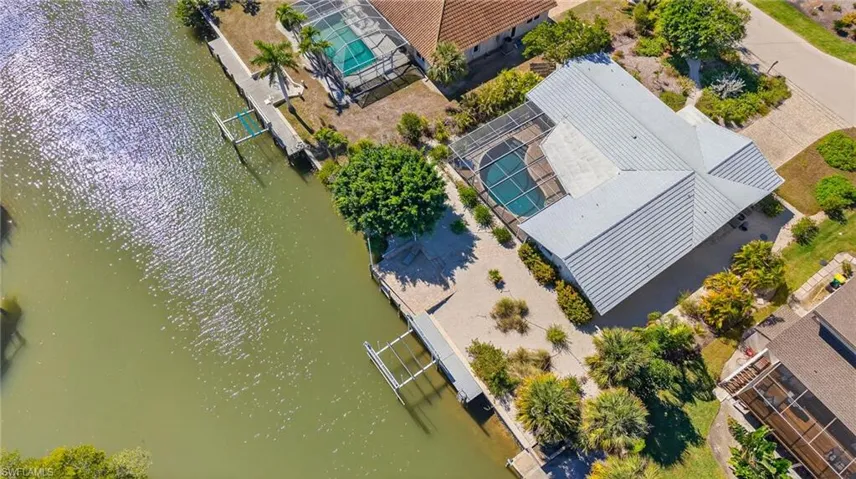 Aerial view of a nearby body of water