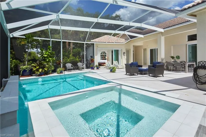 Large pool/spa area. Notice the separate guest cabana.