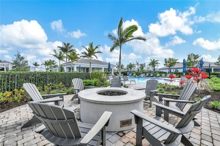 View of patio / terrace with a fire pit and a community pool