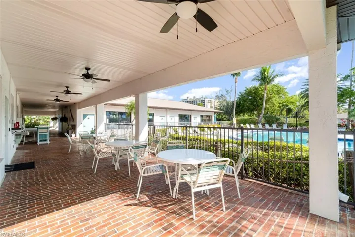 Outdoor seating and lounging area adjacent to amenities
