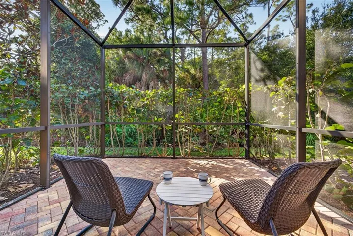 Patio/screened lanai with peaceful preserve view.