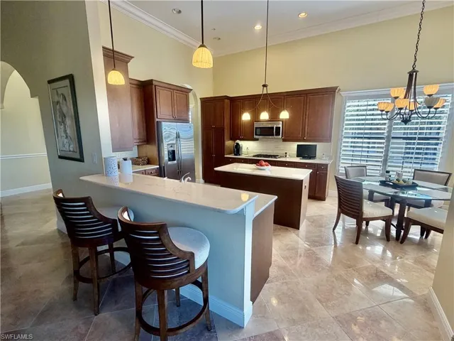 Kitchen, Breakfast Bar, Eat-In Kitchen with Long View of the Lake
